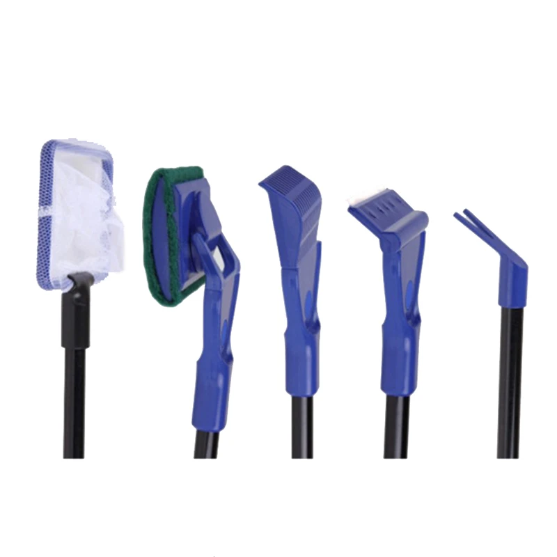 5 in 1 Aquarium Cleaner Set Fish Tank Algae Scraper Glass Blade Long handle Scouring Pad Tools