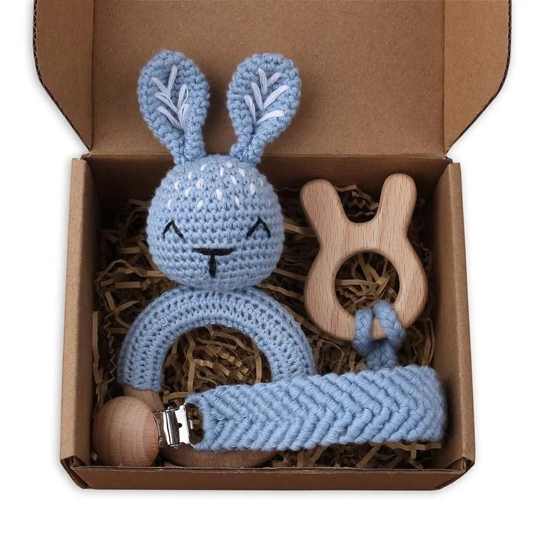 Crochet Knitted Bunny Rabbit Comforter Baby Hair Gift Set Newborn