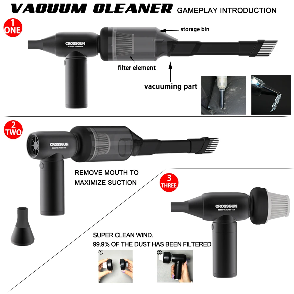 CROSSGUN Mini Jet Fan Small  USB Rechargeable Handheld Industrial Mini Portable Air blower gun for Travel Outdoors Home Office