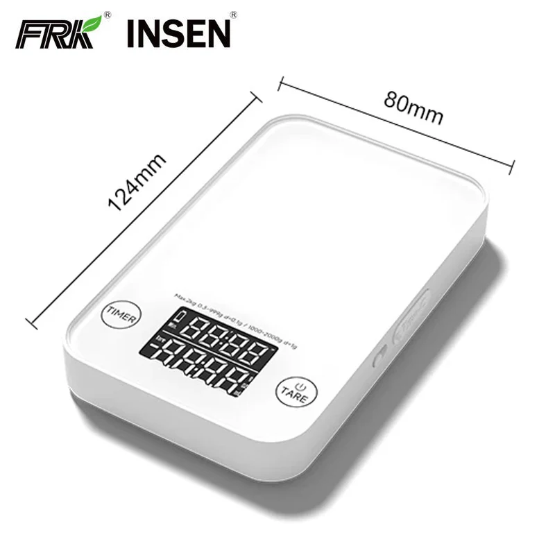 Glass platform cafe automatic mini nano USB rechargeable 2000g 0.1g coffee drip espresso scale with timer