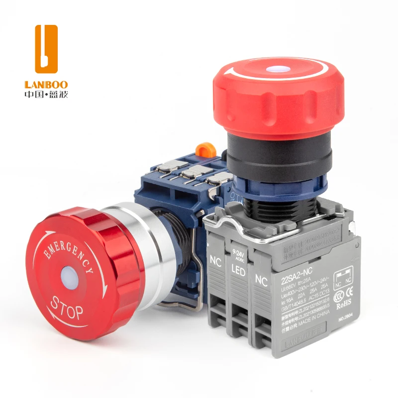 LANBOO Can Customize The 2NO2NC Quick Plug/Screw Pin Wiring Emergency Stop Button Switch