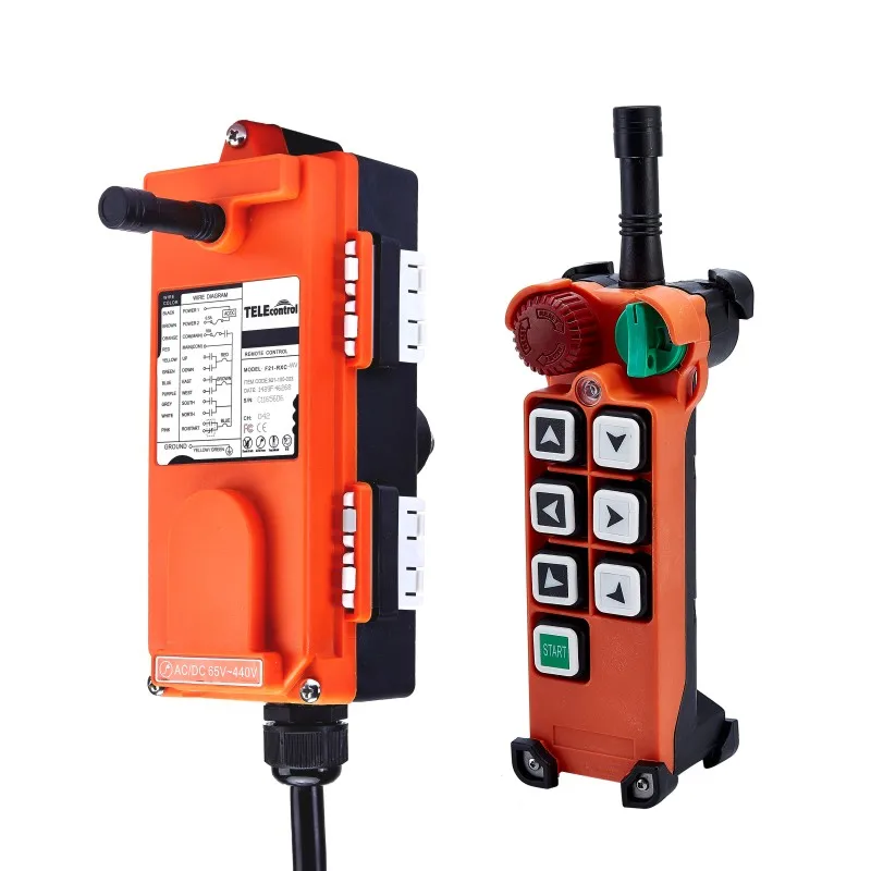 Telecontrol 6 single speed push button wireless radio remote control with mushroom head and rotary switch F21-E2