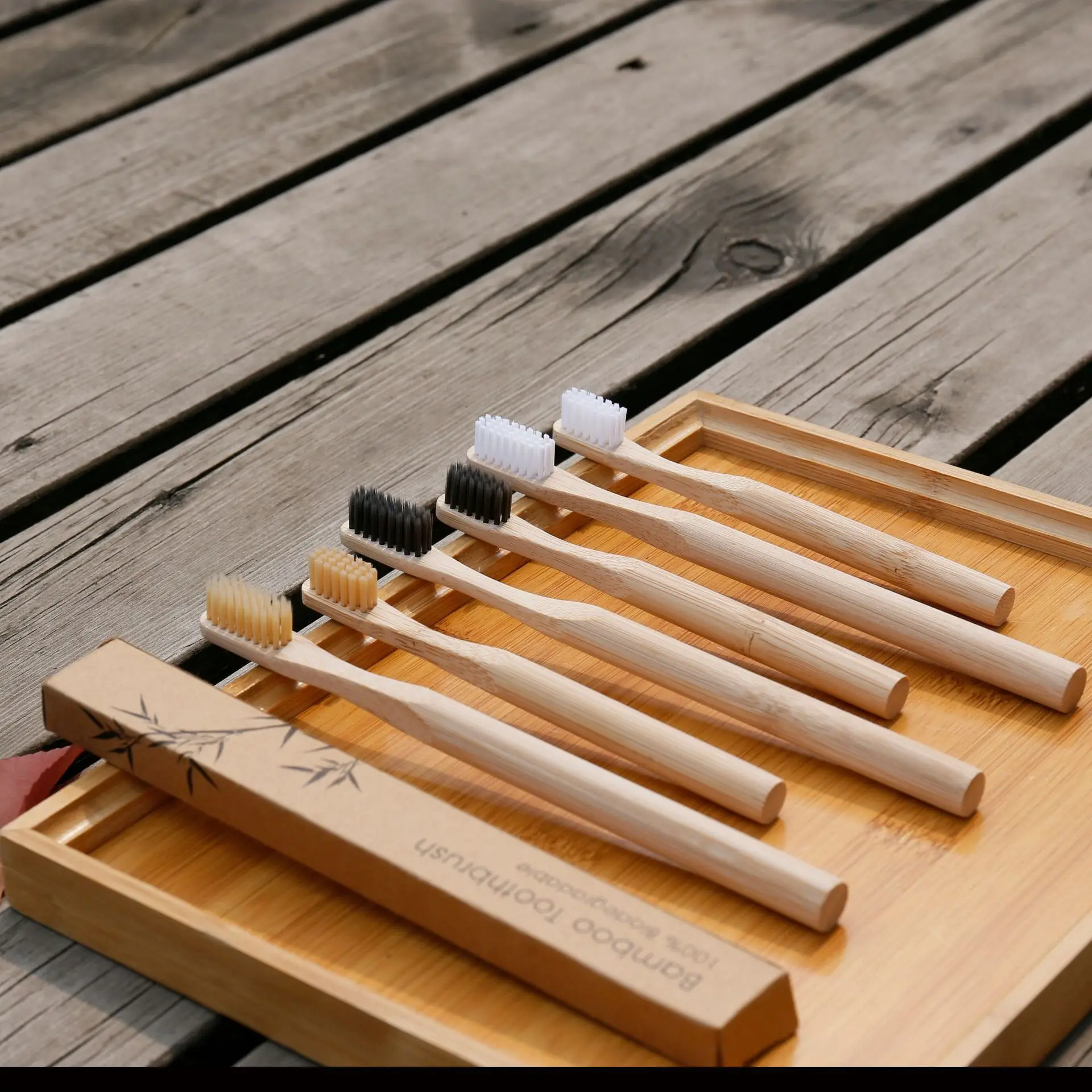 Custom Logo Wholesale Natural Eco Friendly Wooden Toothbrush Gourd Curved Bamboo Handle Soft Bristles Toothbrush