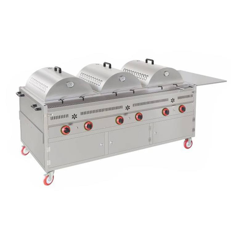 Commercial use snack food equipment charcoal rotisserie grill chicken oven with wheels