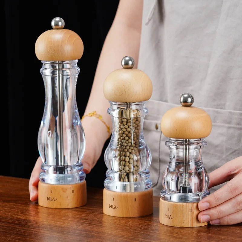 High Quality Stainless Steel and Acrylic Plastic Salt Adjustable Pepper Mill and Salt Mill Pepper Grinder