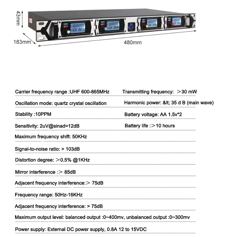 Hot Sale High Quality Clear Sound Stable Performance Uhf 1U 8 Channel Professional Wireless Microphone System