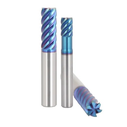 1/2/3/4/6 flutes HRC65 Blue Nano Coating tungsten carbide cutter end mill cutter for sale