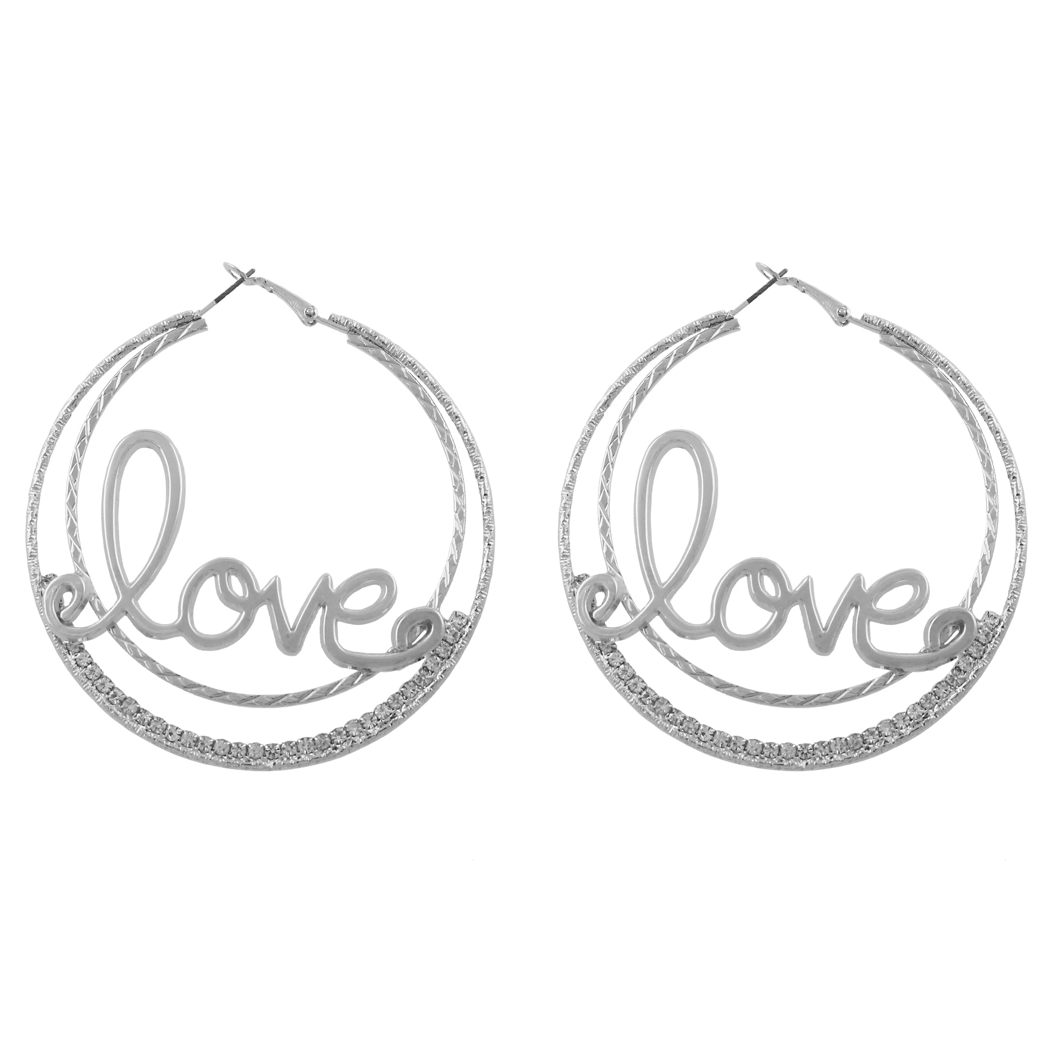 
nice design gold and rhodium plated Hoop Earring with Love and Stones for women 