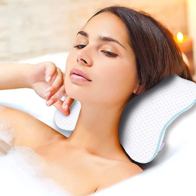 BBCare Bathtub Pillow, Non Slip, Breathable Soft, Comfortable Head Neck Support, Machine Washable, 2 Large Suction Cups