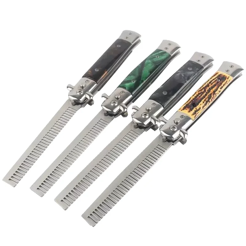 Foldable Comb Stainless Steel Practice Training Butterfly Knife Comb Beard Moustache Brush Salon Hairdressing Styling Tool