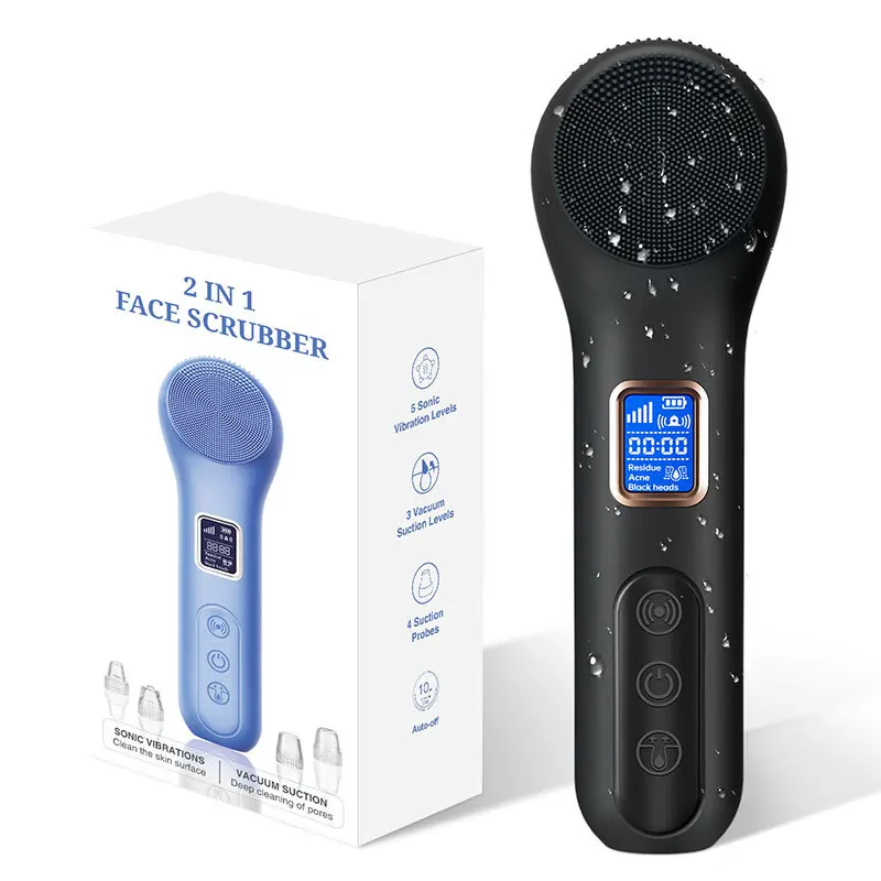 Electric Silicone Face Scrubber Facial Cleansing Brush Pore Vacuum Whitehead Blackhead Remover 2 in 1