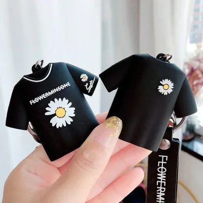 2020 Hot Korean Custom Daisy Flower t shirt PVC Rubber Pendant Keychain