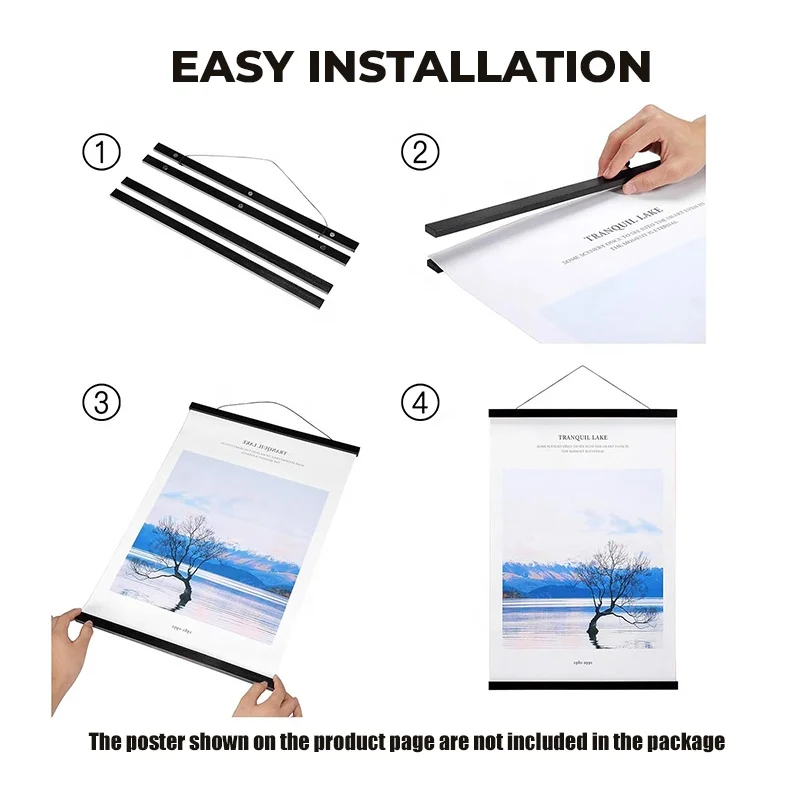 Magnetic Wooden Poster Hanger Frame Rustic Design Hanging System for Posters Prints Photos Pictures Maps Scrolls Canvas Artwork