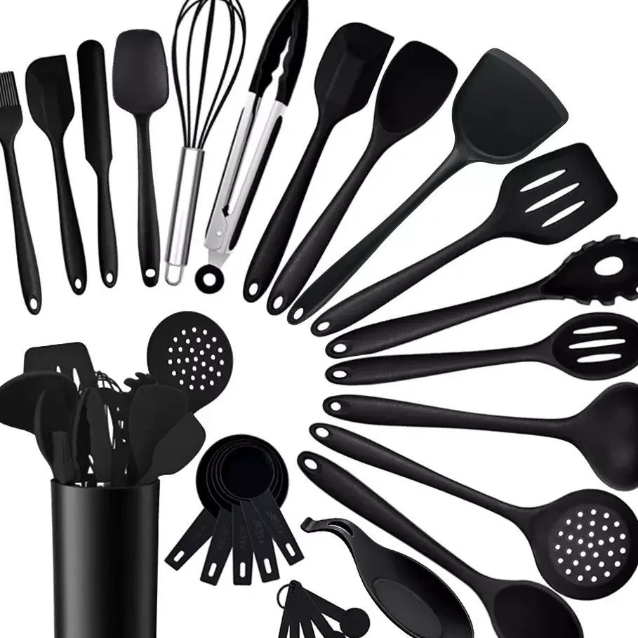 Custom Logo Silicone Utensils Kitchen Set Non Stick Cooking Set with Holder