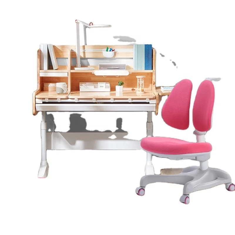 Wood Study Table and Chair New Hot Sale Height Adjustable Solid for Student 3-18 Years Old Wood Color Modern Metal