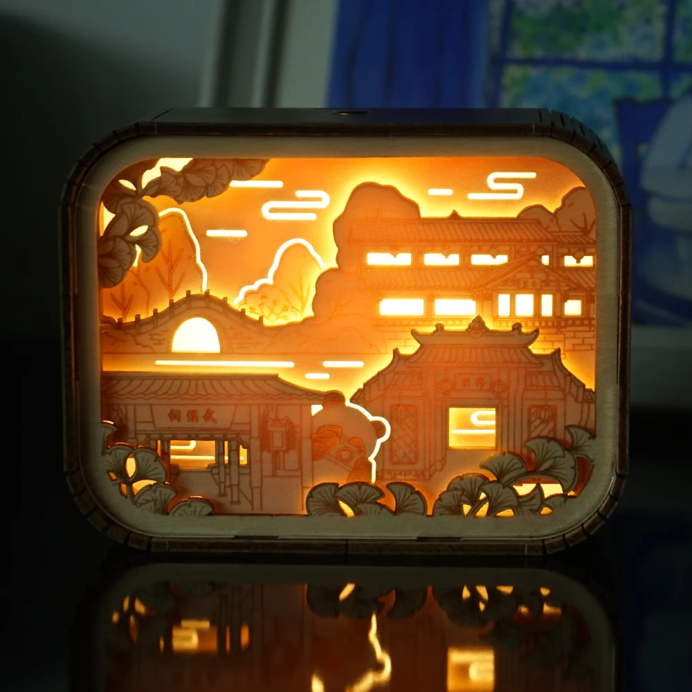 Wholesale acrylic wooden led lamp 3D rectangle shape wood bedroom sensor night light