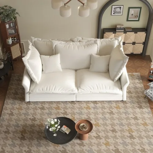 Modern comfortable beige soft sofa cloud sofa, convertible deep seat recliner is suitable for living room, apartment and office.