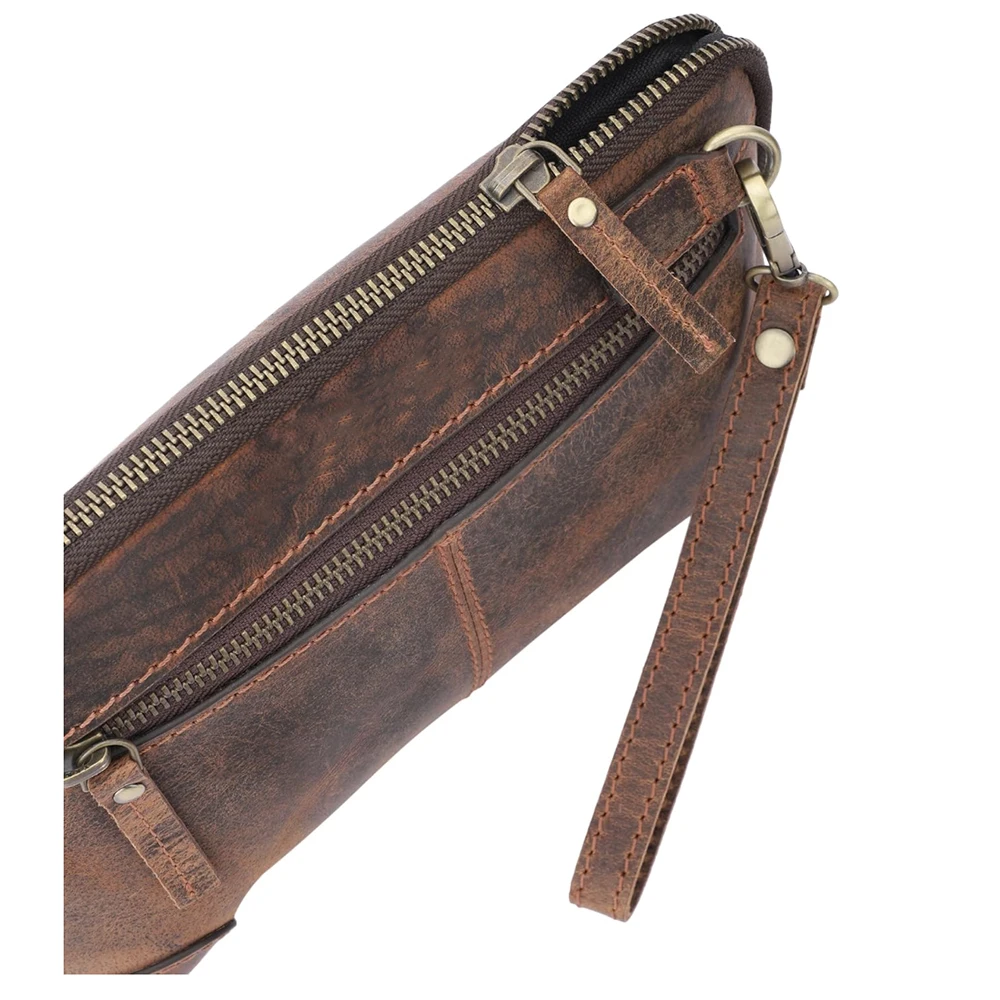 Crazy Horse Leather Waterproof Phone Accessories and Electronics Large Capacity Travelling Bags for Travel Gadget Cable Charger