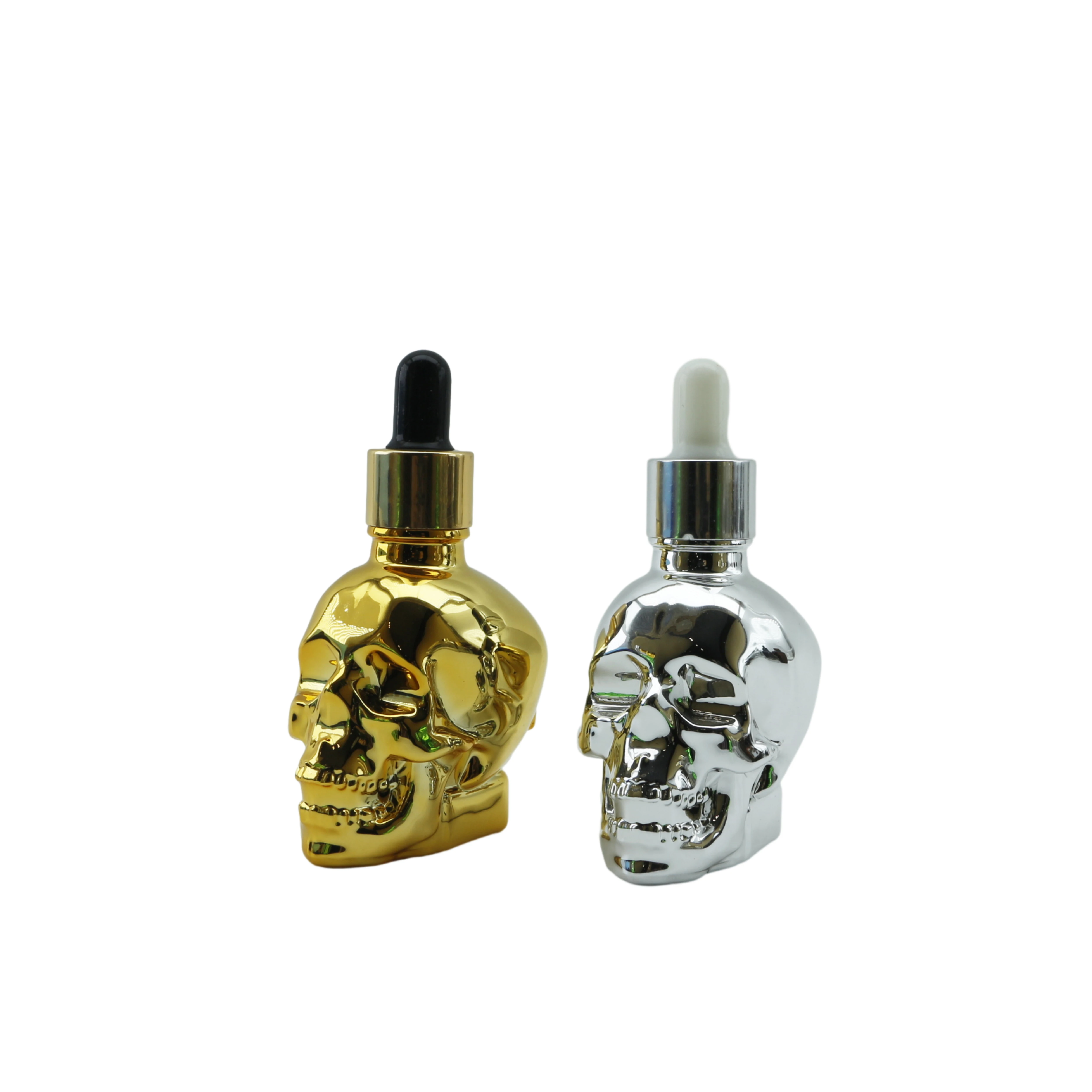 Gold Sliver Green Rose Gold  perfume 15ml 30ml 60ml skull head glass skull 1oz glass beard oil dropper bottle DDD888