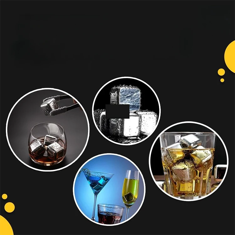 China Factory Wholesale Custom Logo 304 Stainless Steel Ice Cubes for Bar Whiskey Chilling Stones Metal Ice Cube