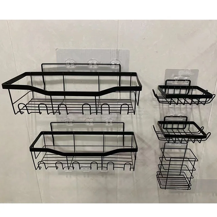 3/5 Piece Shower Storage Set with Hooks - Wall Mounted, Drill-Free Adhesive Toiletries Soap Organizer, Bathroom Accessories