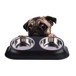 High-end custom stainless steel inexpensive non-slip silicone pet bowl for dogs and cats