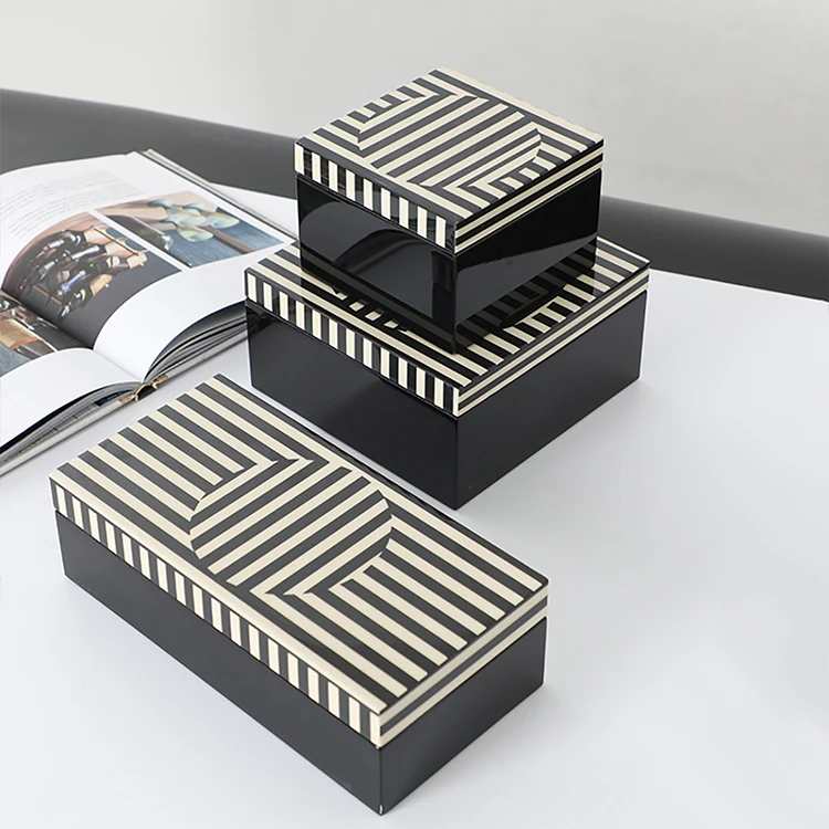 hot-sell wholesale modern wedding interior rectangular black white luxury nordic mdf piano lacquer jewelry box for home