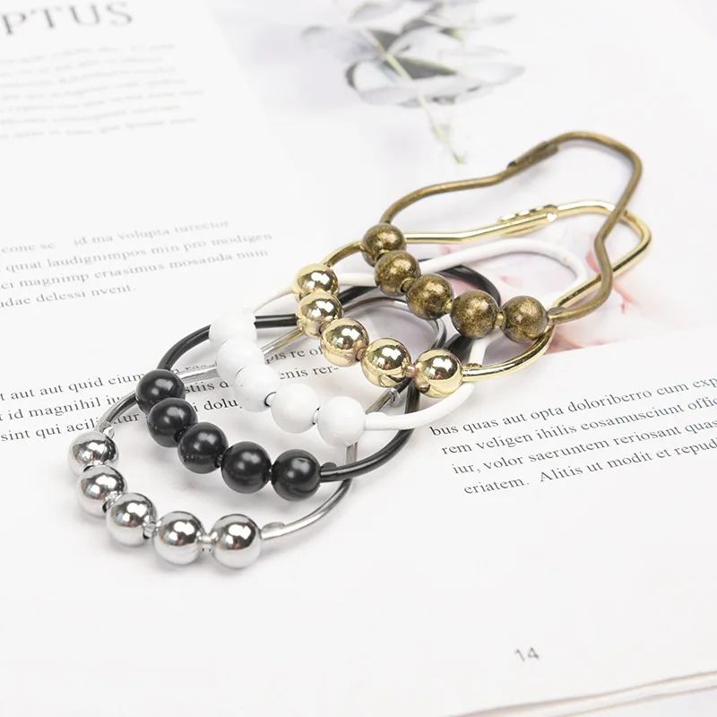 304 Stainless Steel Metal Silver 5 Roller Ball Shower Curtain Ring Hooks For Hanging Curtain