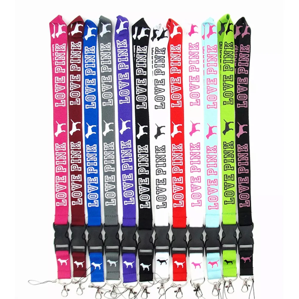 High Quality Lanyards With Logo Love Pink Keychain Pink Lanyard Strap Polyester Wristlet Pink Style Lanyards ID Card Keychains