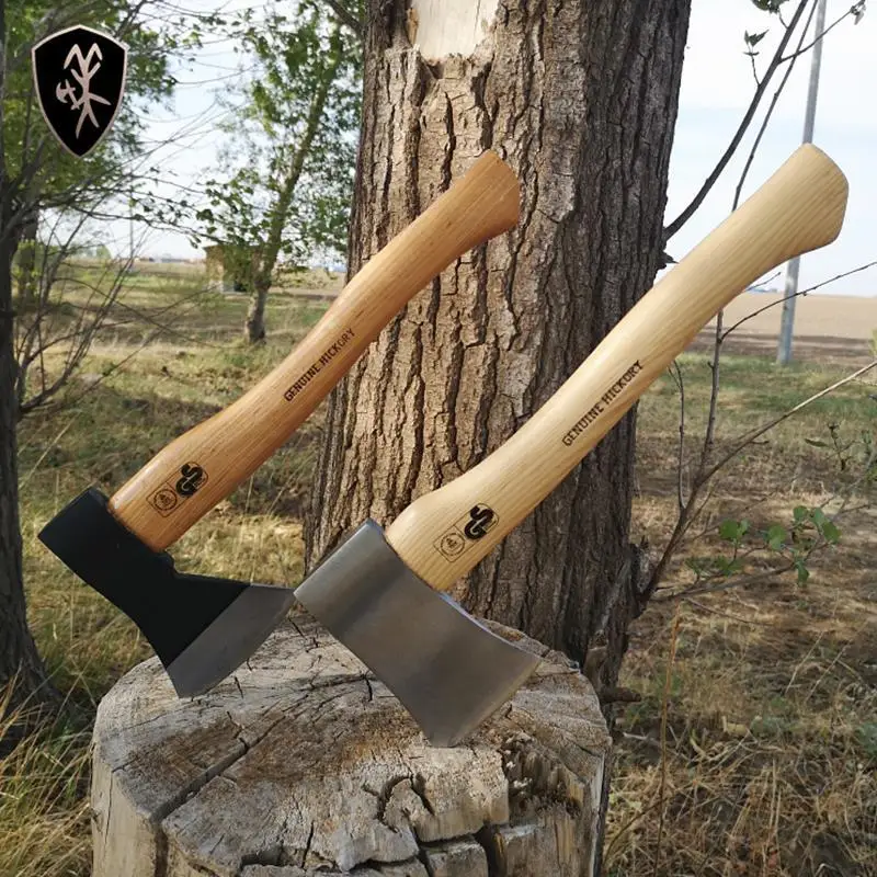 Bleached wooden handle camping survival wood axe hatchet