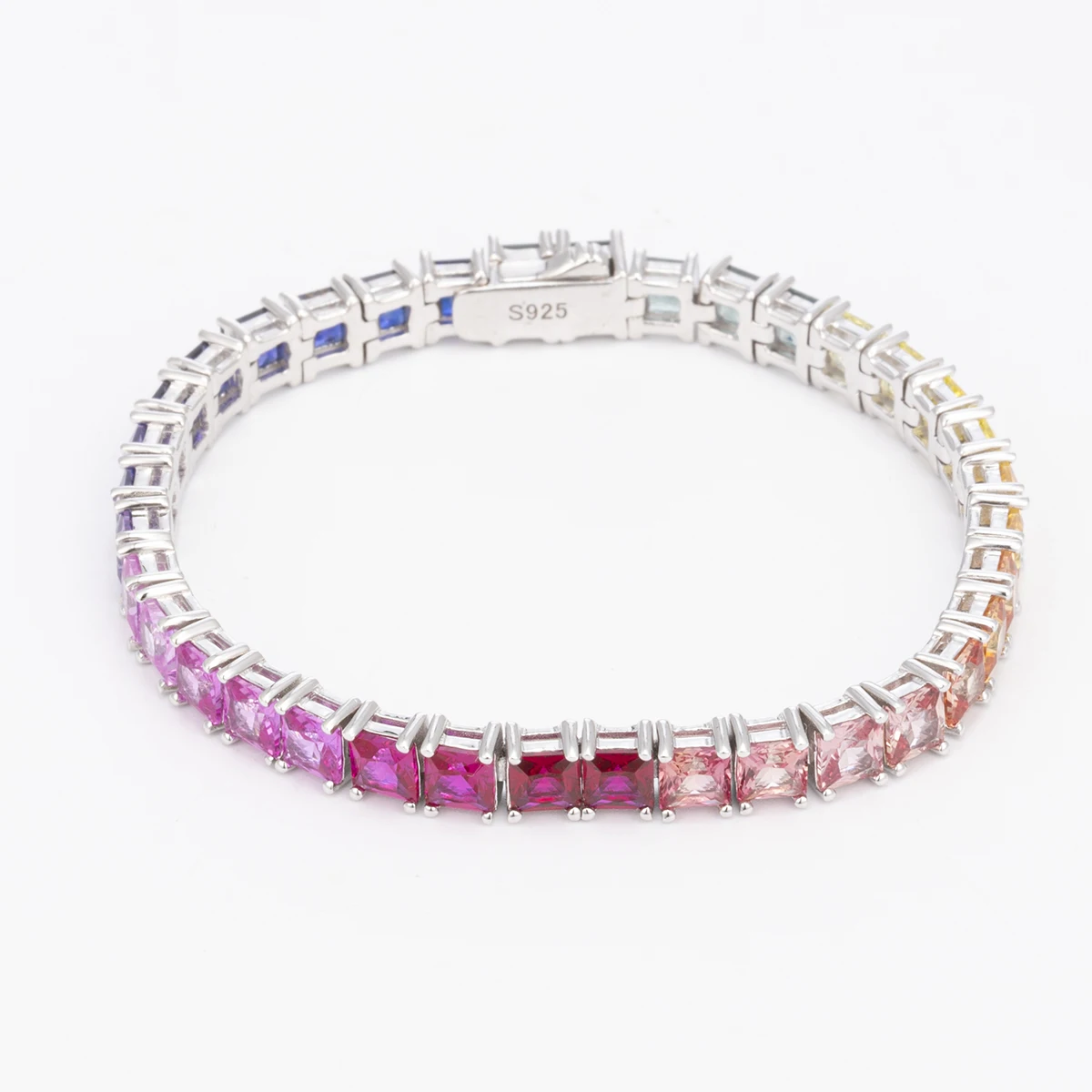 Ruizuan S925 Moissanite Bracelet Gradient Blue Rainbow Design Fashionable Accessories for Girls