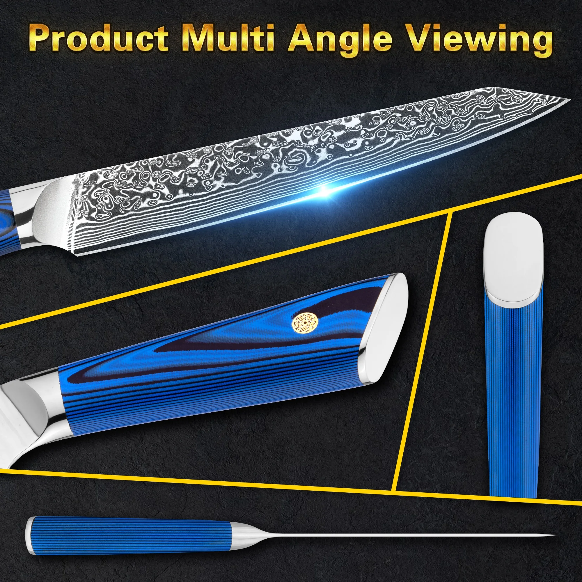 Blue G10 Handle 8 Inch Damascus steel 67 Layers VG10 Japanese Chef Knives Meat Carving Steak Slicing Knife For Amazon