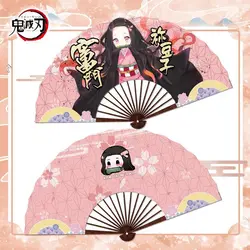 10 Inches 15 Styles Demon Slayer: Kimetsu no Yaiba Kamado Nezuko Tanjirou Anime Folding Fan Bamboo Silk Cloth Hand Fan Toy Gift