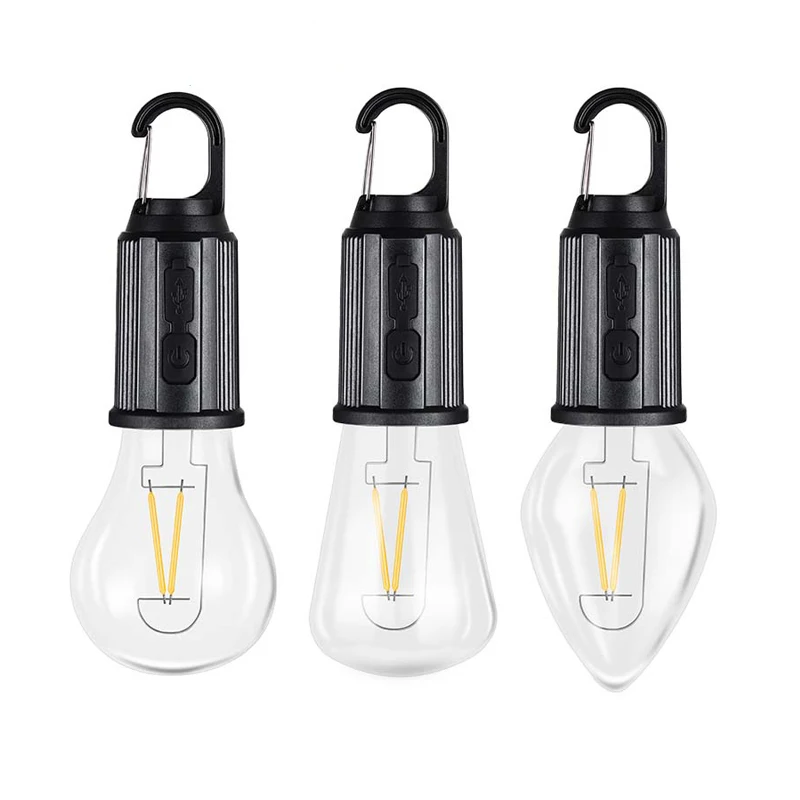 Factory Price 2024 New Waterproof Multi function Type C Rechargeable Tent Hanging Retro Outdoor Camping Lights Bulbs  with Hook