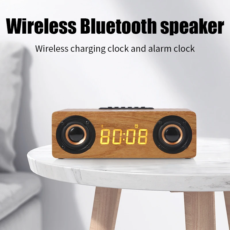 Custom Hifi Surround sound Wooden wifi speakers Bass Smart 5.1 BT Wood Wireless Speaker with alarm clock and wireless charging
