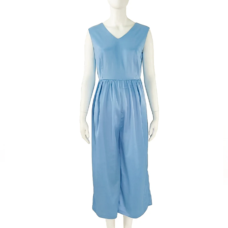 New wide leg slim waist with belt zipper jumpsuit v-neck sleeveless jumpsuits solid color sleeveless jumpsuit women