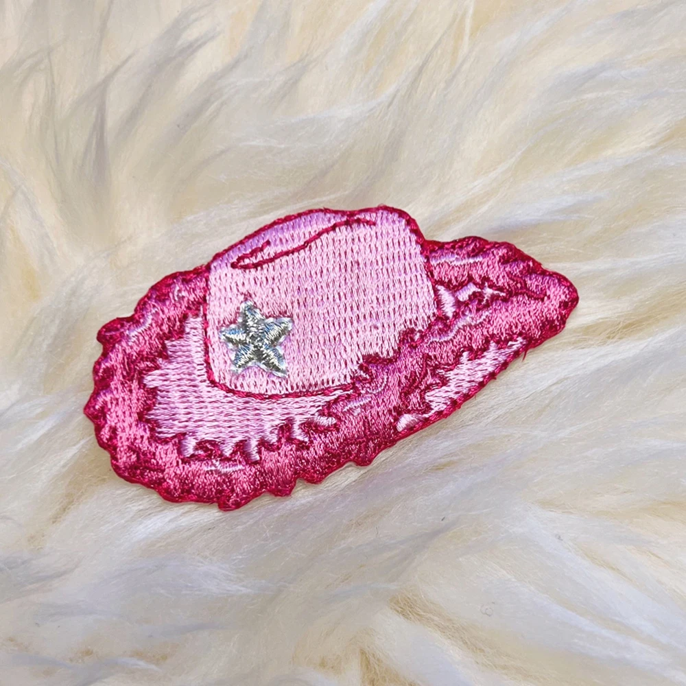 Custom Logo Embroidered Hat Iron On Pink Embroidery Letter Country Cowgirl Boot Western Howdy Cowboy Patch For Hat Jacket
