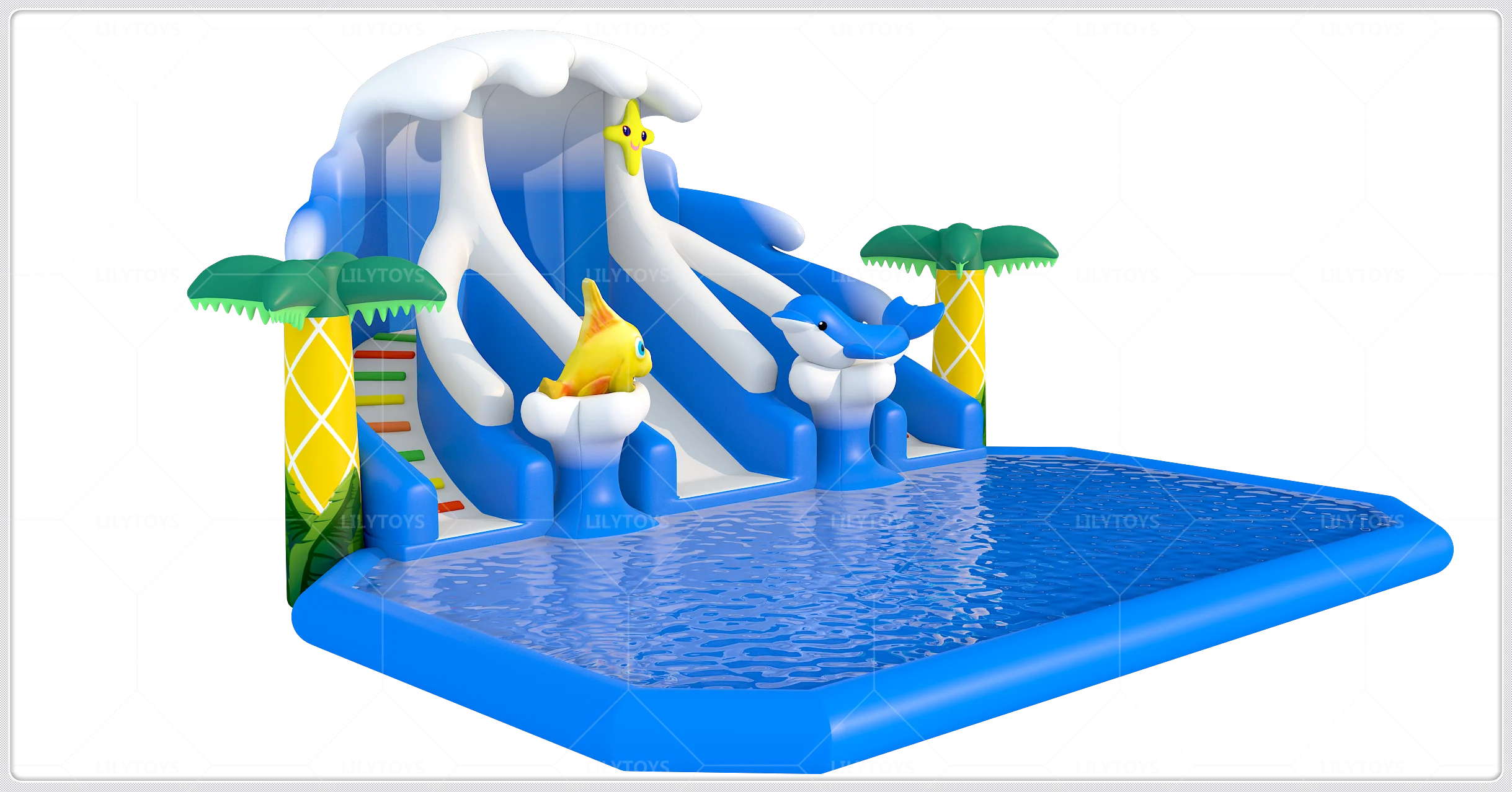 China Factory Mobile Outdoor Inflatable Coconut Tree Waterslides Comercial Inflatables With Pool