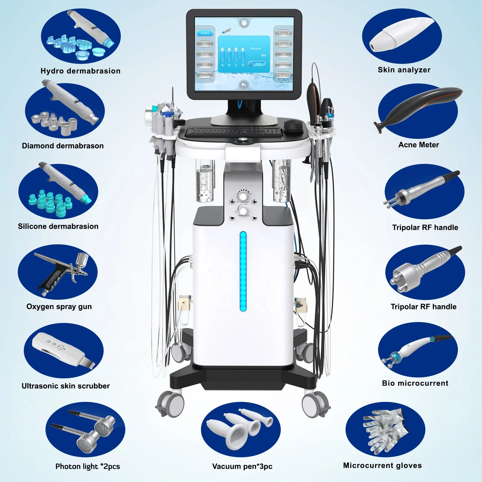 Newest korean professional skin analyzer facial hydro hydra microdermabrsion diamond peel hydrafacy beauty machine