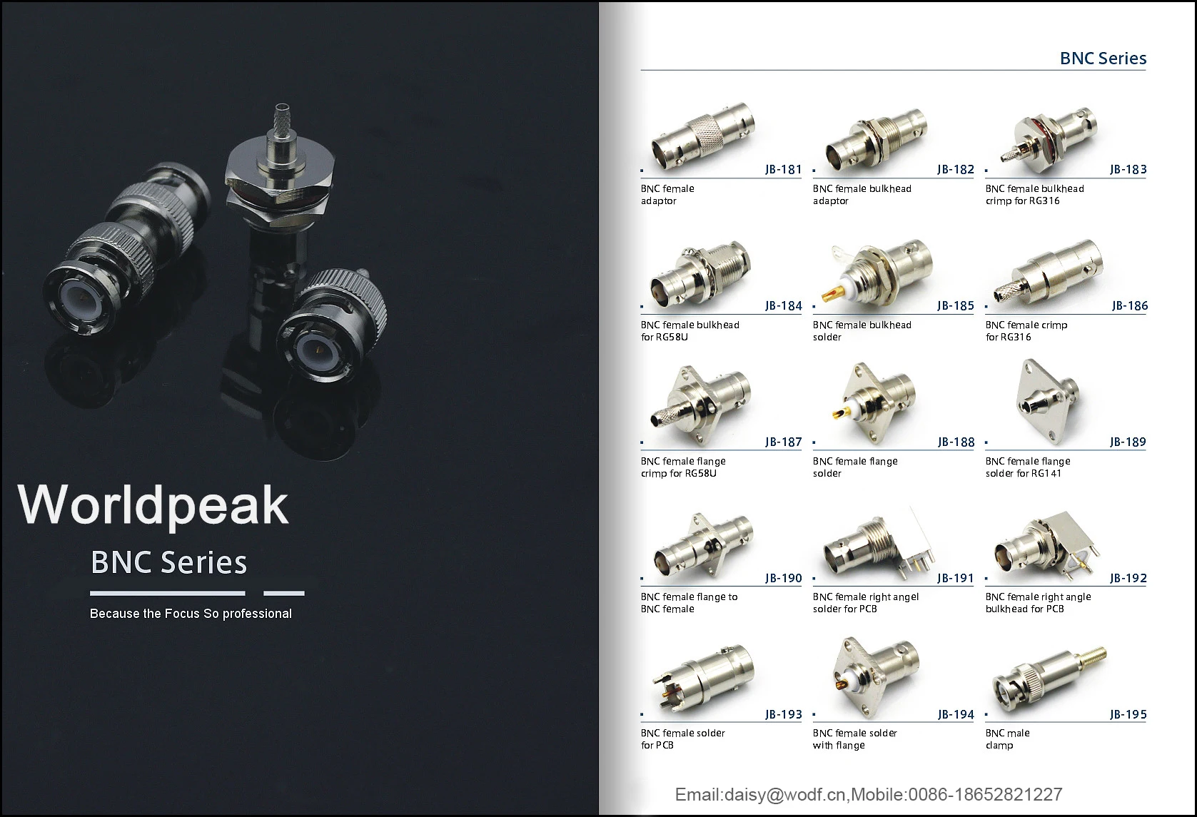 Factory price rf clamp BNC-j3 rf connector Brass cable coaxial connector BNC male for RG58 LMR195 LMR200 RG142 RG303 RG223 cable