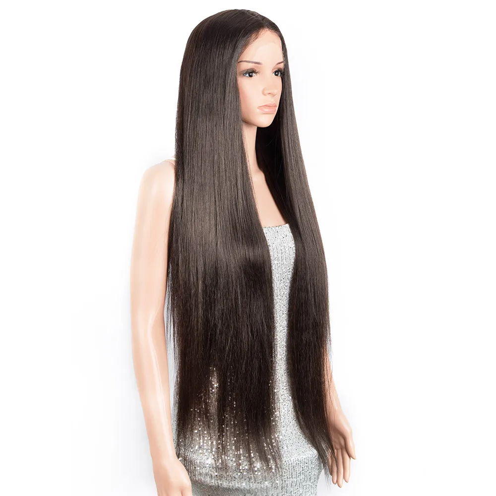 Rebecca New Super Soft Heat Resistance Silky Straight Synthetic Wig 30 inch natural black Lace Front Wig synthetic hair wigs
