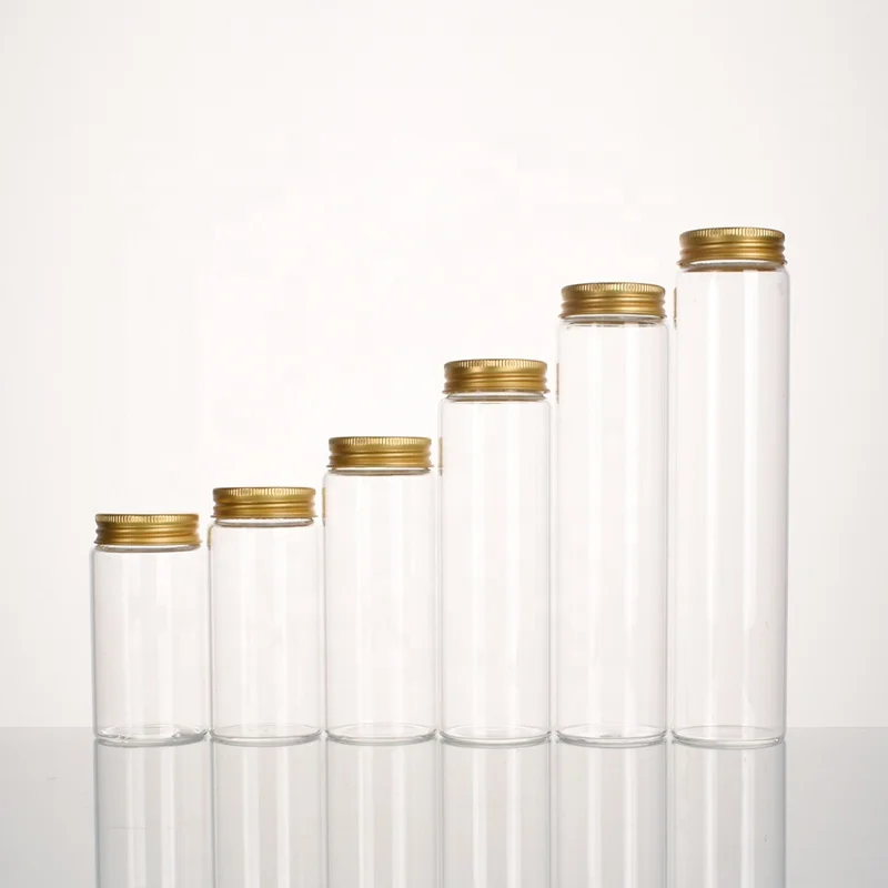 Ru Star Empty Round Clear 47mm Diameter Borosilicate Vitamin Supplement Container With Gold Aluminum Lid