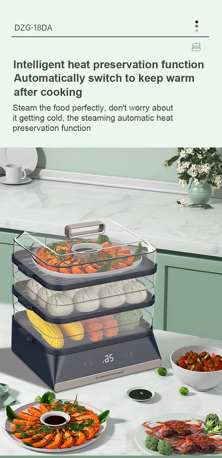 Heated Rapidly Food Steamer Household Kitchen Use Food-Free Grade  Plastic 3 Layers Breakfast Steamer