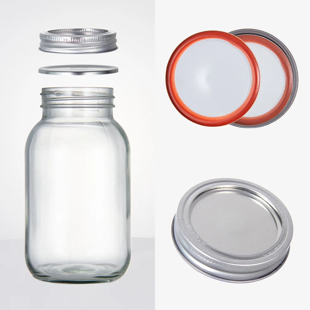 Canning Jam Filling with Plain Metal Lid Seal 16 OZ 32OZ Wide Mouth Design Clear Glass