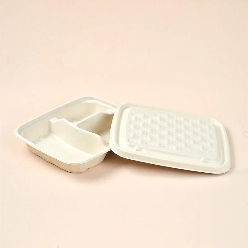 Disposable Food Serving Packing Container Takeway Fast Food Packing  Box Bagasse Fiber 3 4 Compartments Box Bagasse Lid