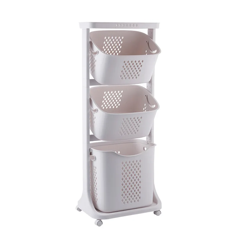 2022 hot sale 3 layer multifunctional purpose rolling household laundry storage basket bathroom removable laundry basket