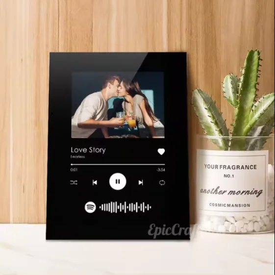 Custom Black Acrylic Spotify Plaque with Custom Photo Customized Music Song Album Cover Art Print Romantic Anniversary Gift
