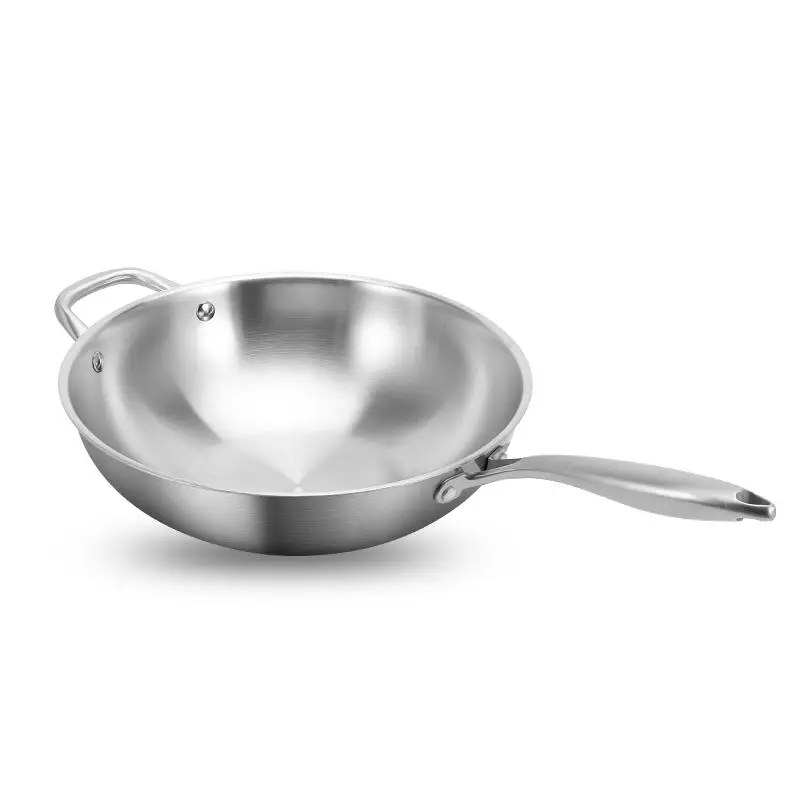 304 stainless steel wok fry pan can be used for induction cooker and gas