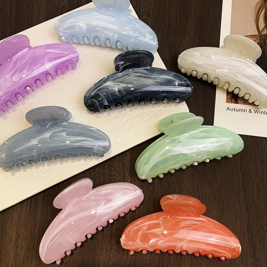 Sayoung Hair Accessories 11cm Large Plastic Clips Claws Half Moon  Marble Colors Hair Clips For Thick Hair