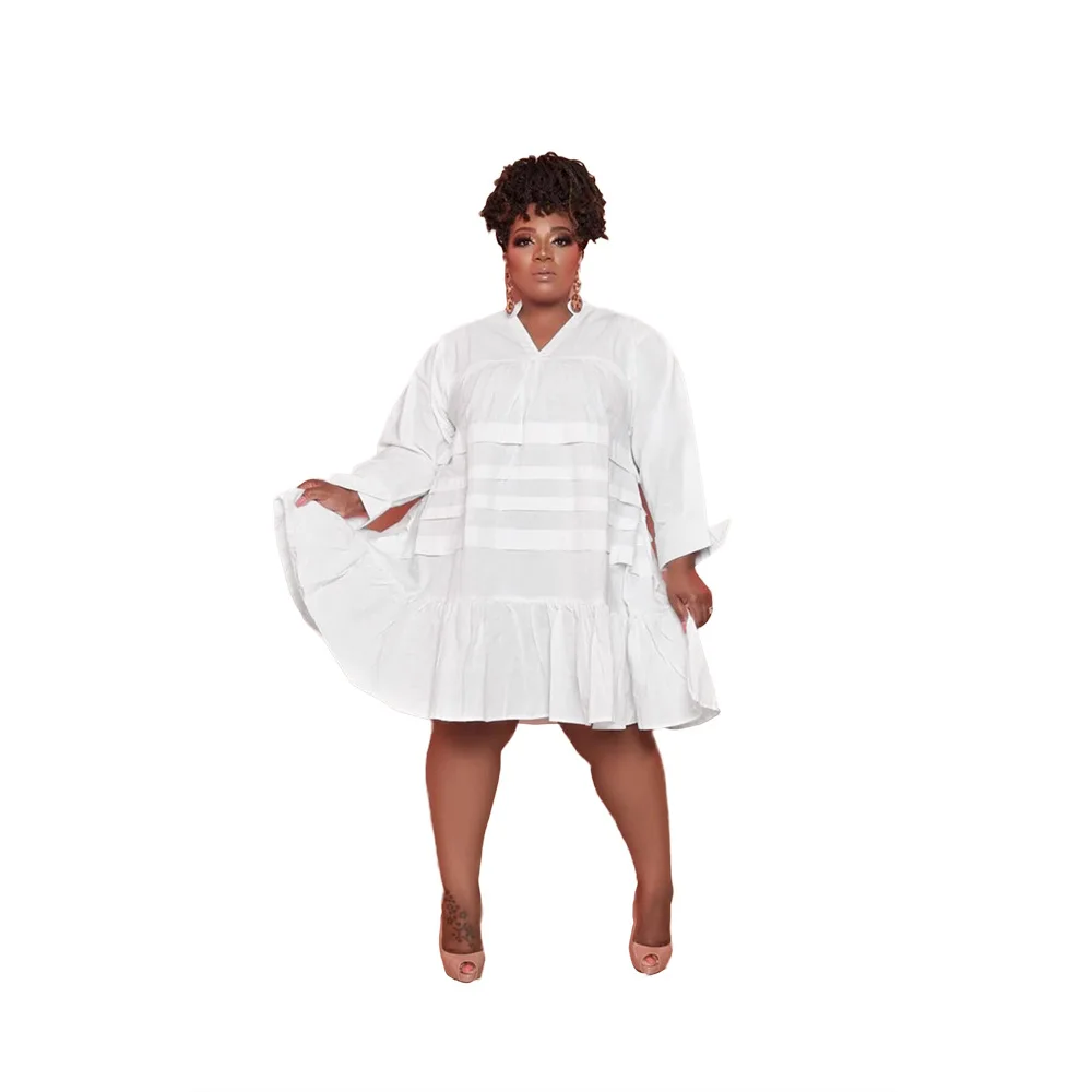 E-PP071 New Arrive Spring Fall Long Sleeve Fat Woman Clothing White Plus Size 5XL Woman Dress